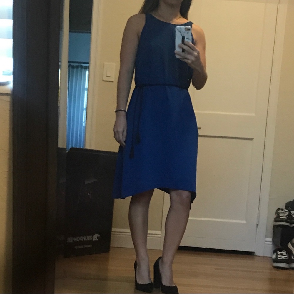 Royal blue dress with suede tassel belt